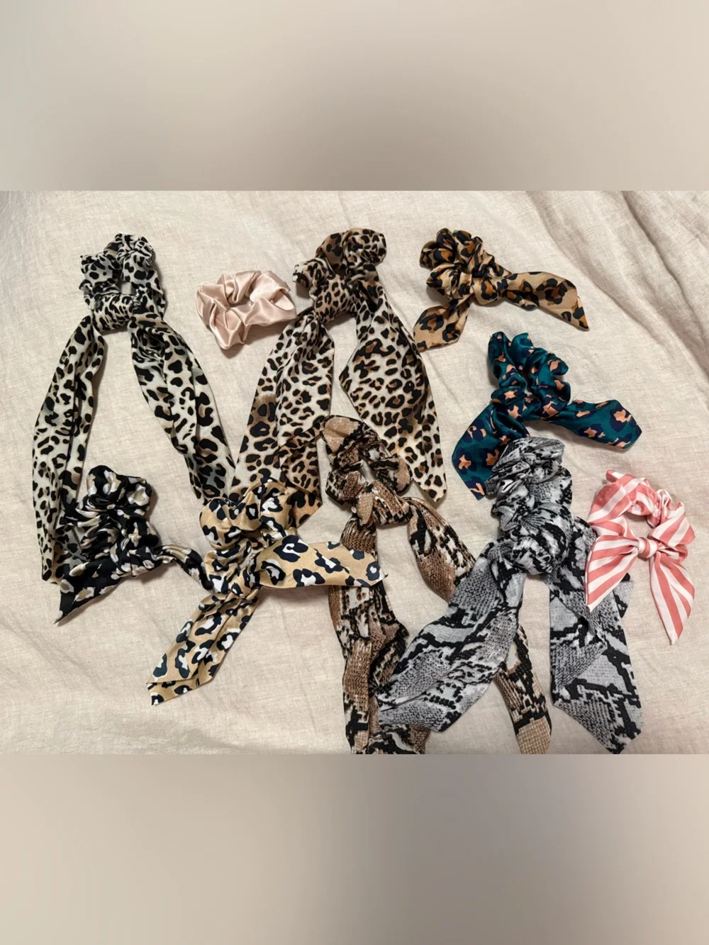 Leopard & Animal Print Satin Hair Scarf Set of 10 - Neutral Mix